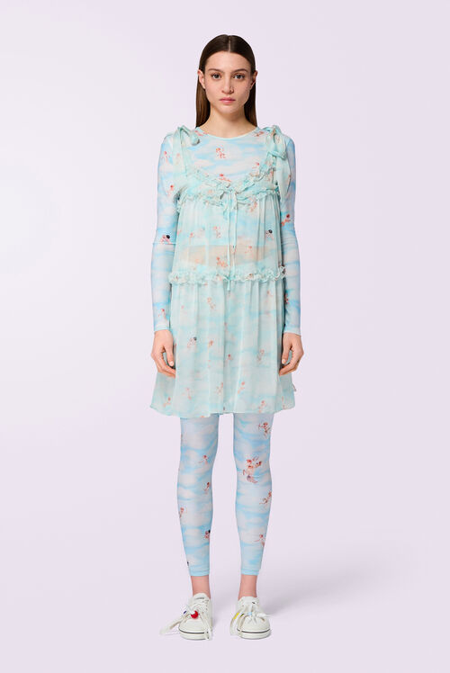 Beatitudo Print Silk Chiffon Mini Dress Blue